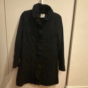 Black/blue plaid coat with ruffle detail